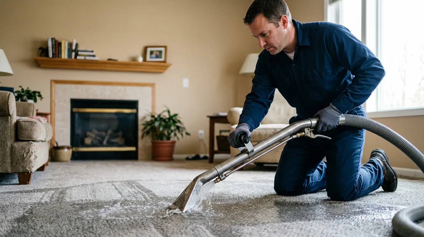 Water damage restoration technician working near Parma, MI